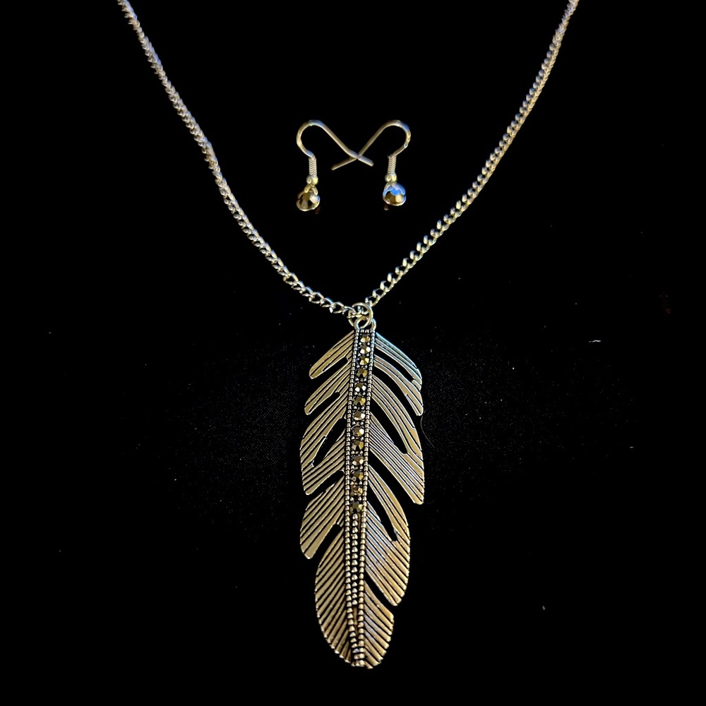 Long Feather Statement Necklace, Matching Earrings, Feather Necklace/Earring Set